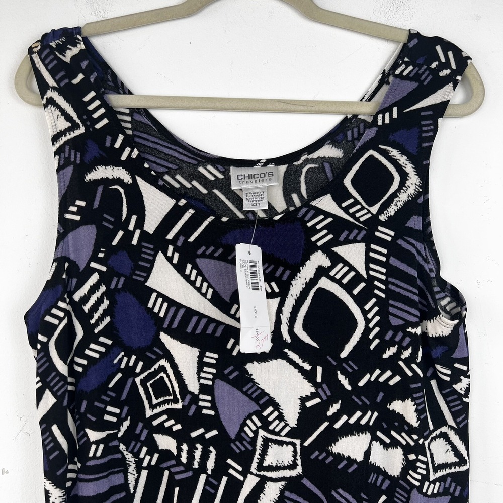 Chicos Travelers Tank Top Womens Size 3‎ Purple Black Geometric Sleeveless - Picture 3 of 11